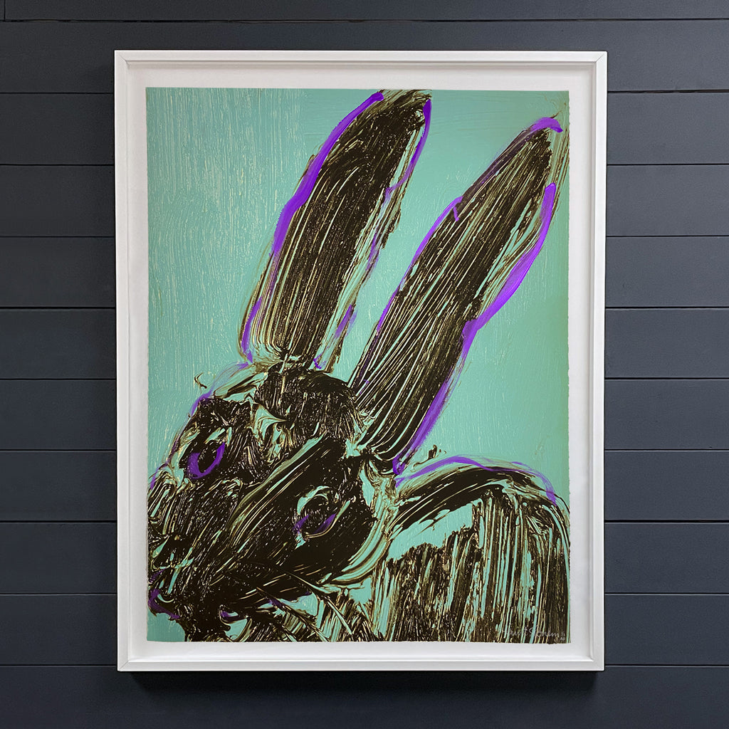Hunt Slonem Ballard Bunny Print with Handwork. Limited edition of 30 + 3 APs, 1 TP, 1 BAT. Pigment-based mixed media print on archival cold press French watercolor paper with acrylic handwork painted by Hunt Slonem. Each edition is signed, numbered, and includes a Certificate of Authenticity.